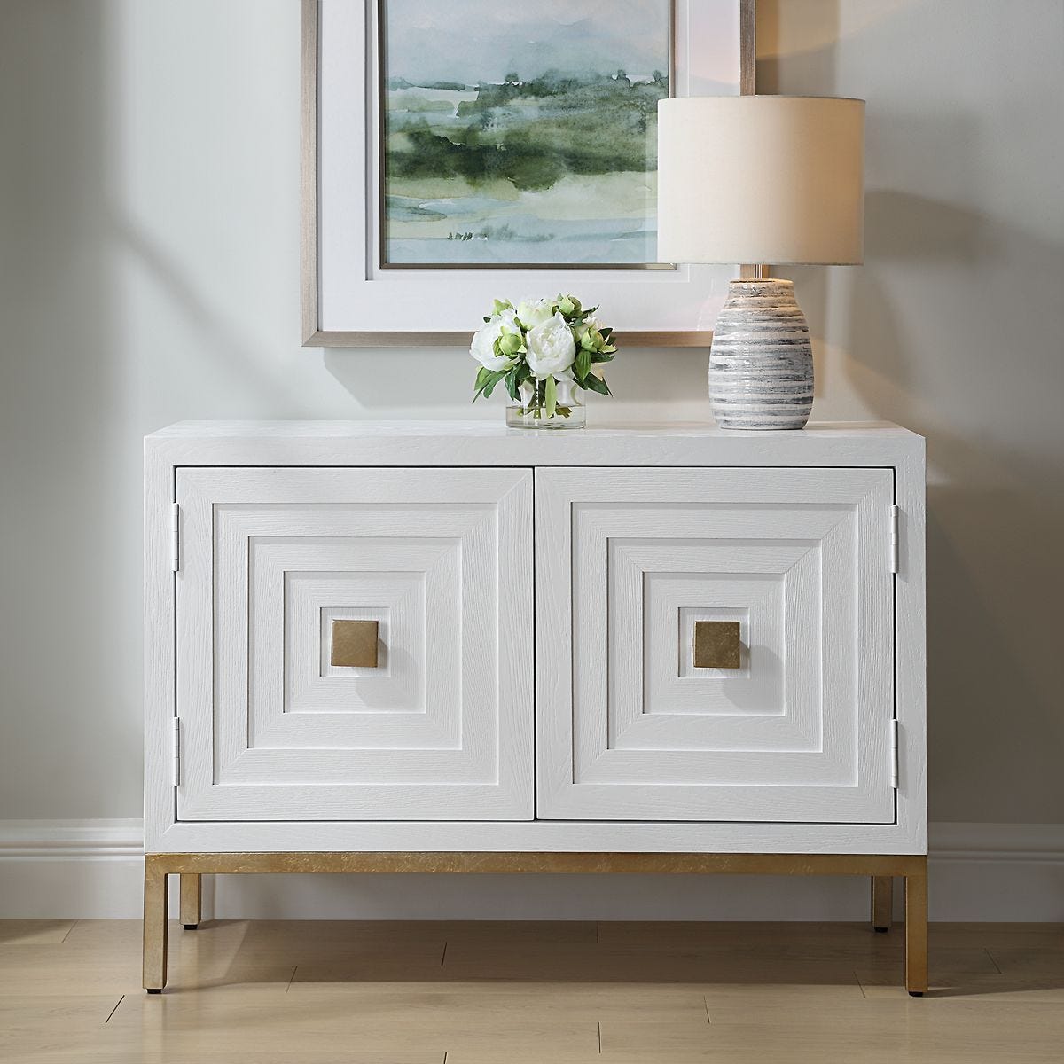 Aiken 2 Door Cabinet, White - perfect storage for drinks and glassware | Image 1 | InSTYLE Home & Rugs