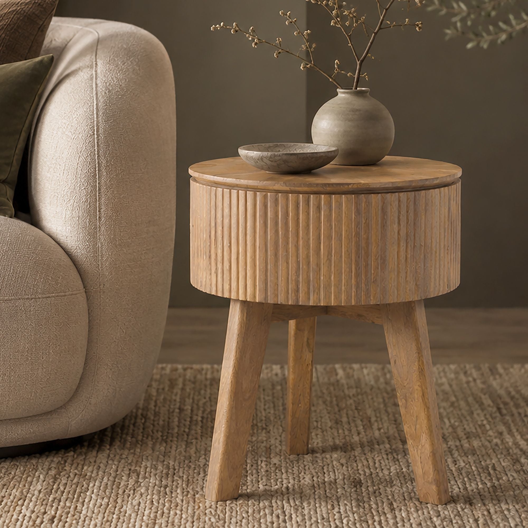 Balark Round 1 Drawer Accent Table - small accent table with storage for a clutter-free space | Image 3 | InSTYLE Home & Rugs
