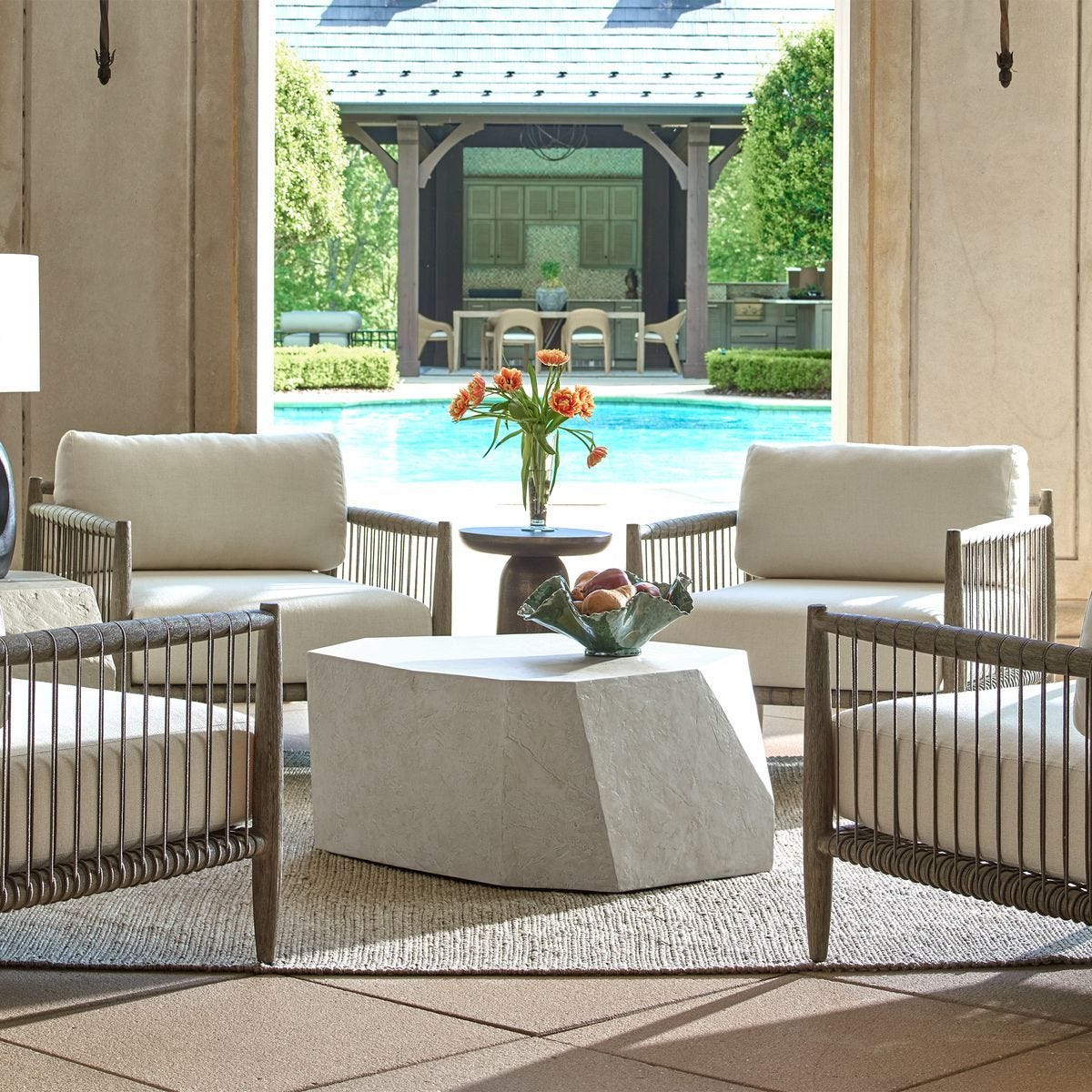 Parra Indoor-Outdoor Coffee Table, Limestone - stylish tables for living rooms | Image 1 | InSTYLE Home & Rugs
