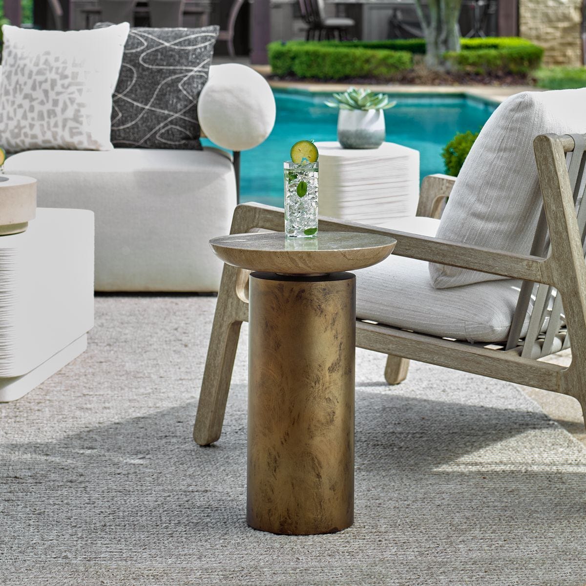 Oslo Indoor-Outdoor Accent Table, Brass, 2 Cartons - chic accent table for contemporary home interiors | Image 3 | InSTYLE Home & Rugs