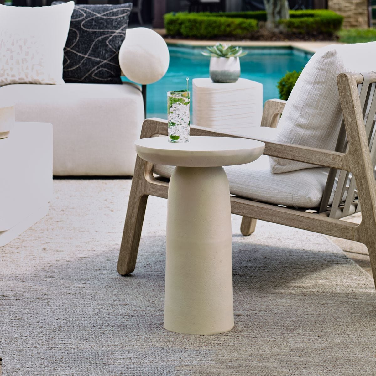 Joppa Indoor-Outdoor Accent Table, Warm White - small accent table with storage for a clutter-free space | Image 1 | InSTYLE Home & Rugs