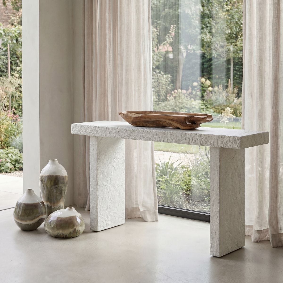 Hagan Indoor-Outdoor Console Table, Limestone, 2 CARTONS - elegant console table for modern living room decor | Image 1 | InSTYLE Home & Rugs