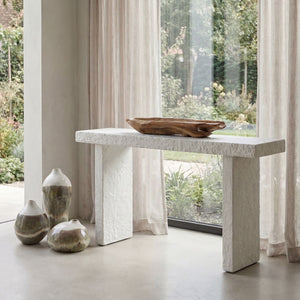 Hagan Indoor-Outdoor Console Table, Limestone, 2 CARTONS - elegant console table for modern living room decor | Image 1 | InSTYLE Home & Rugs