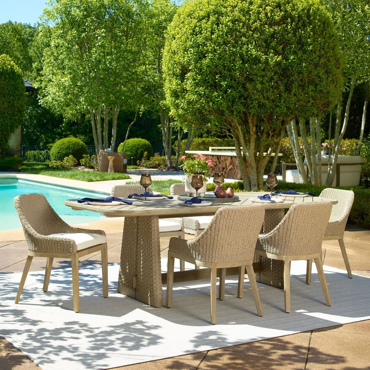Harbor Herringbone Indoor-Outdoor Dining Table, 2 CARTONS - perfect for family meals | Image 1 | InSTYLE Home & Rugs