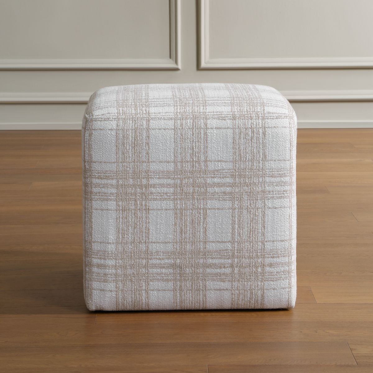 Joie Ottoman, Porcelain Plaid - comfortable ottoman for any room | Image 3 | InSTYLE Home & Rugs