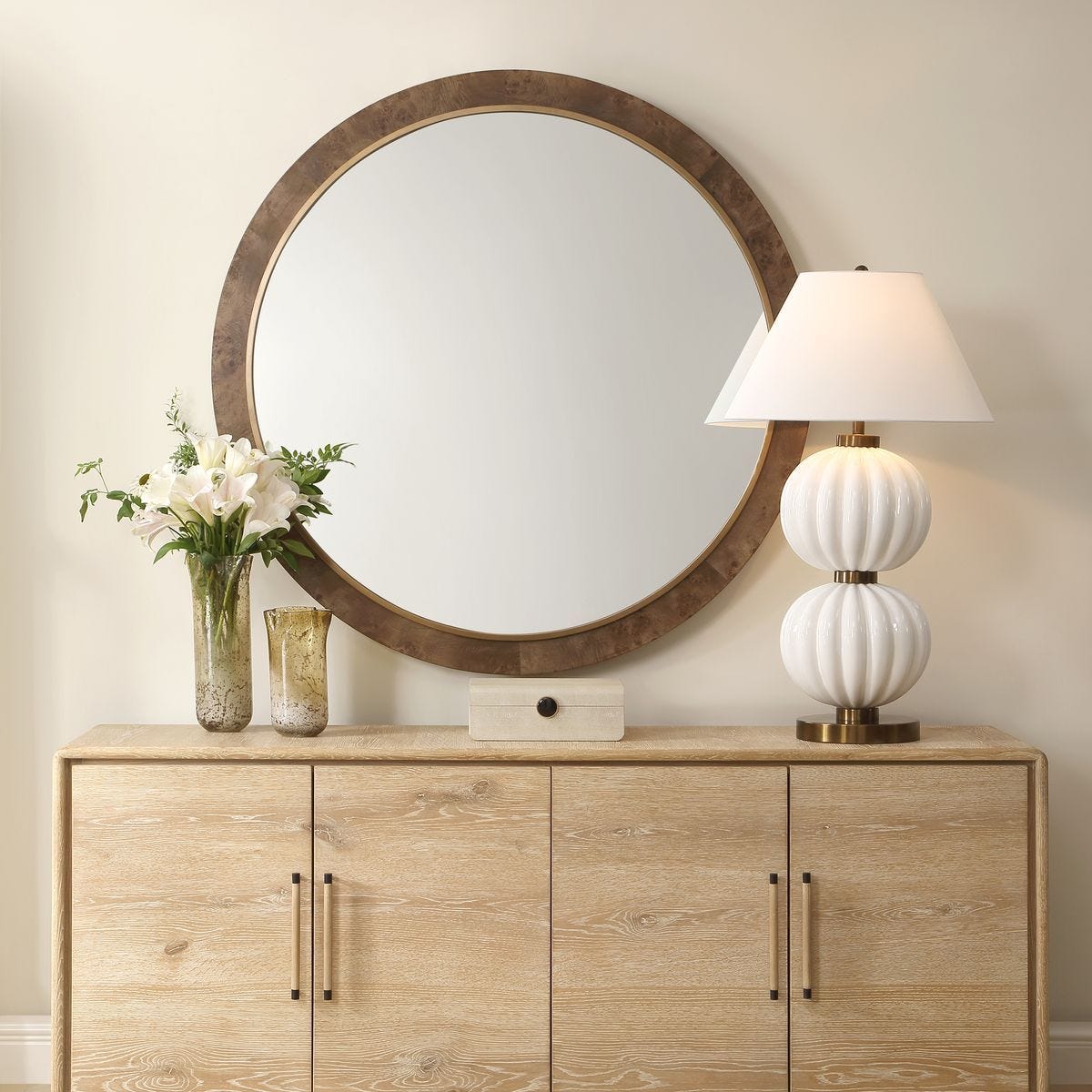 Cleveland Round Mirror - perfect for enhancing light and creating a sense of space | Image 2 | InSTYLE Home & Rugs