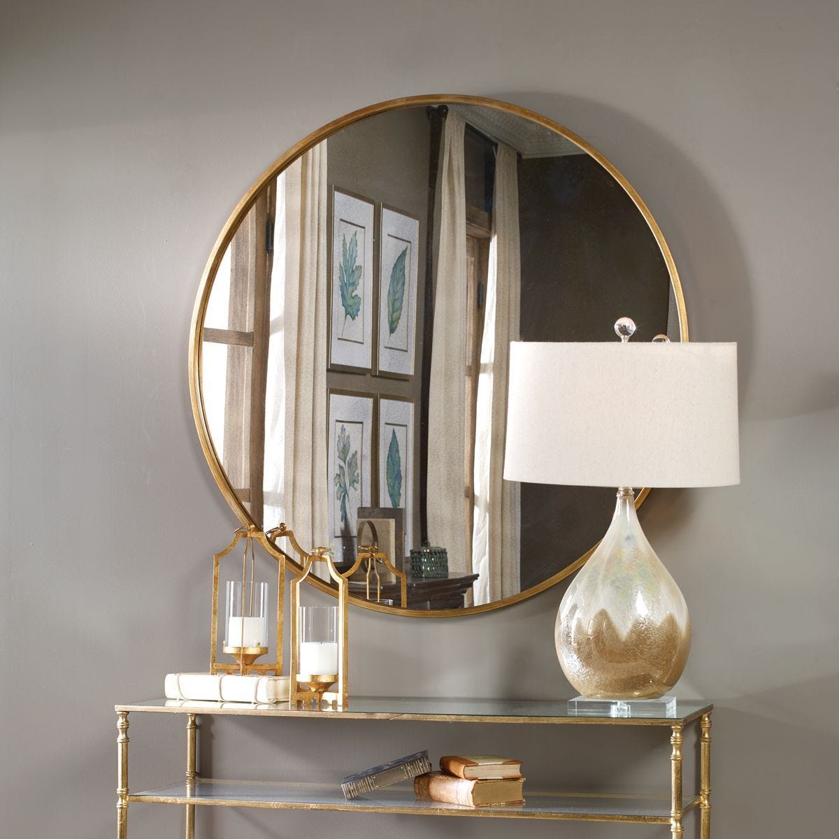 Junius Round Mirror, Gold - perfect for enhancing light and creating a sense of space | Image 4 | InSTYLE Home & Rugs