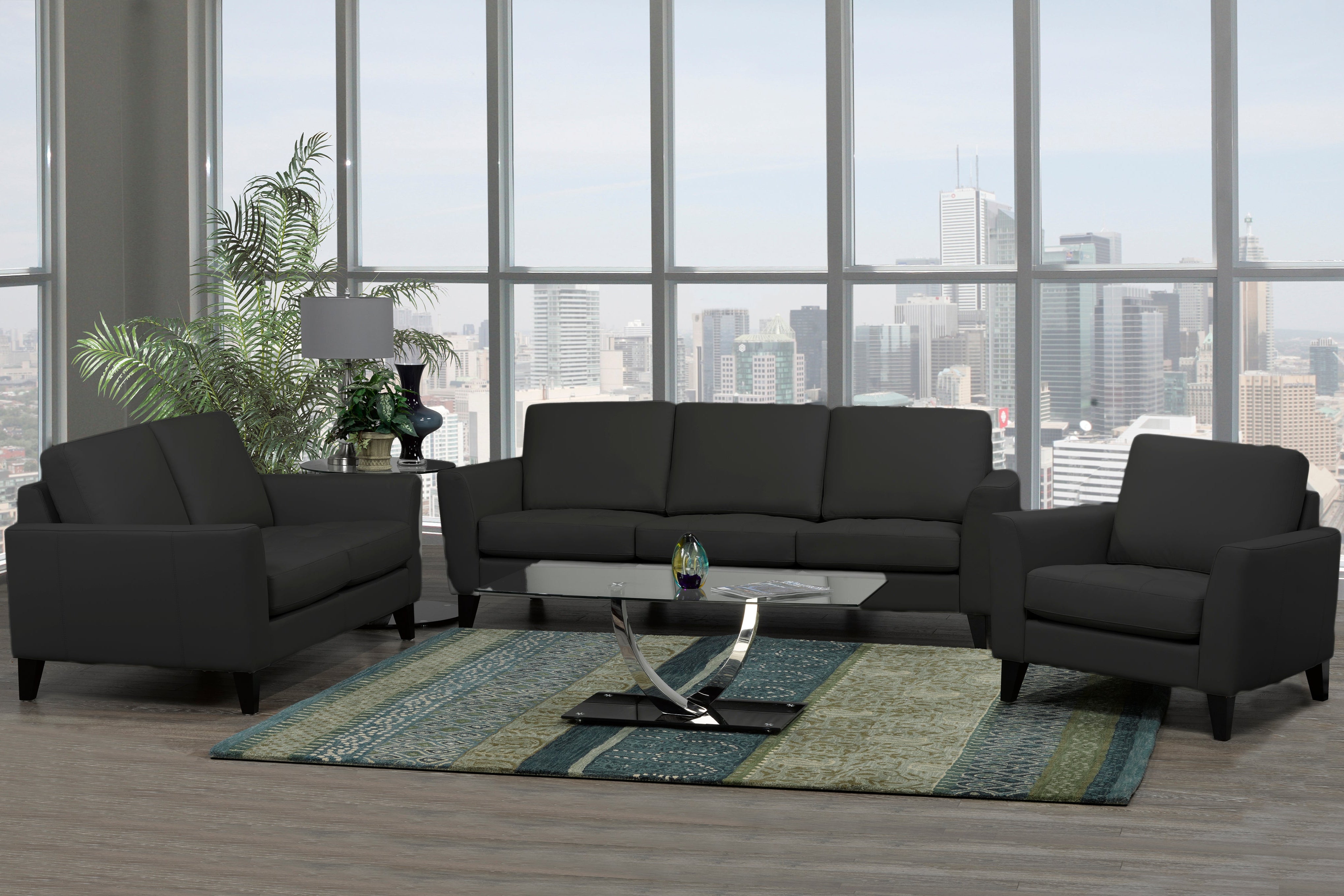 Draper Genuine Leather Collection — Cozy armchairs/sofas/loveseats for reading and relaxation in Toronto | Dark Gray