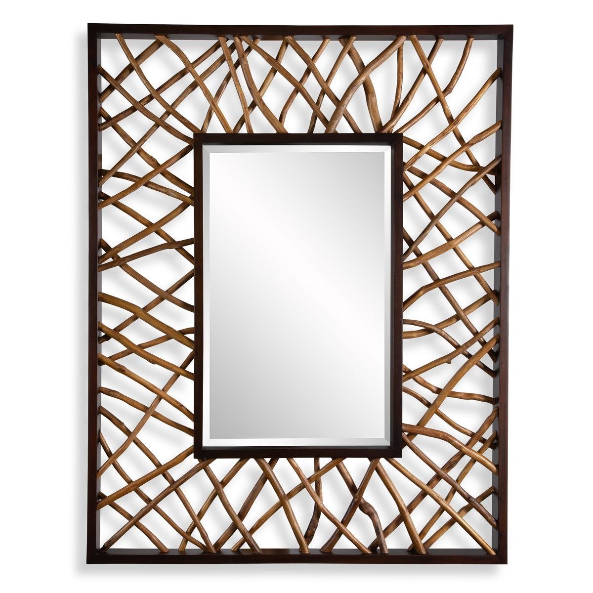 Teak Maze Rectangle Mirror - perfect for enhancing light and creating a sense of space | Image 1 | InSTYLE Home & Rugs