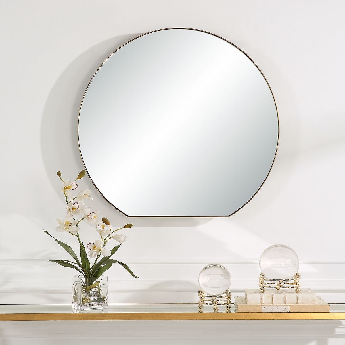 Cabell Small Mirror, Brass - modern mirror with sleek design for contemporary interiors | Image 1 | InSTYLE Home & Rugs