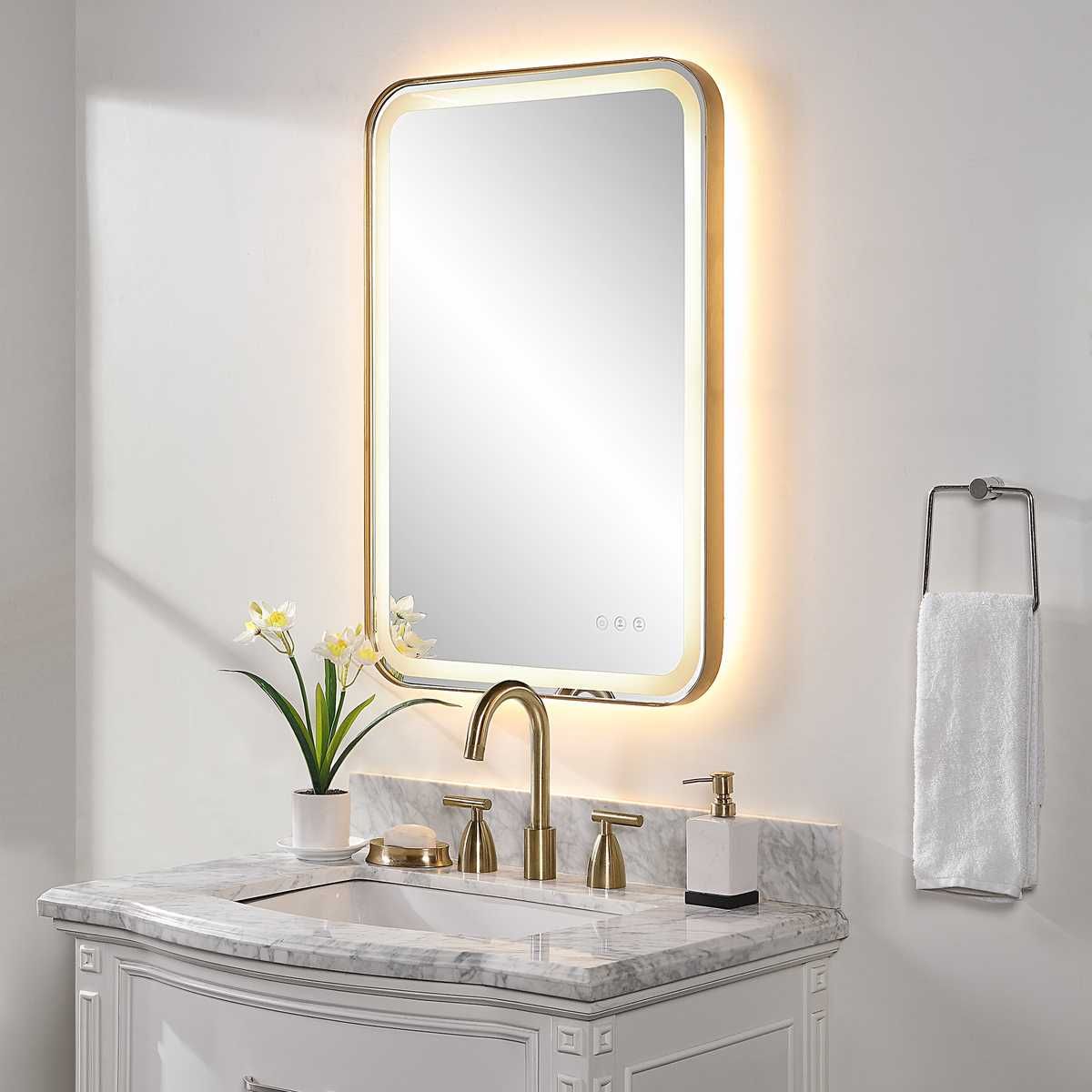 Crofton Lighted Vanity Mirror, Brass - available in various shapes, sizes, and frame styles | Image 4 | InSTYLE Home & Rugs