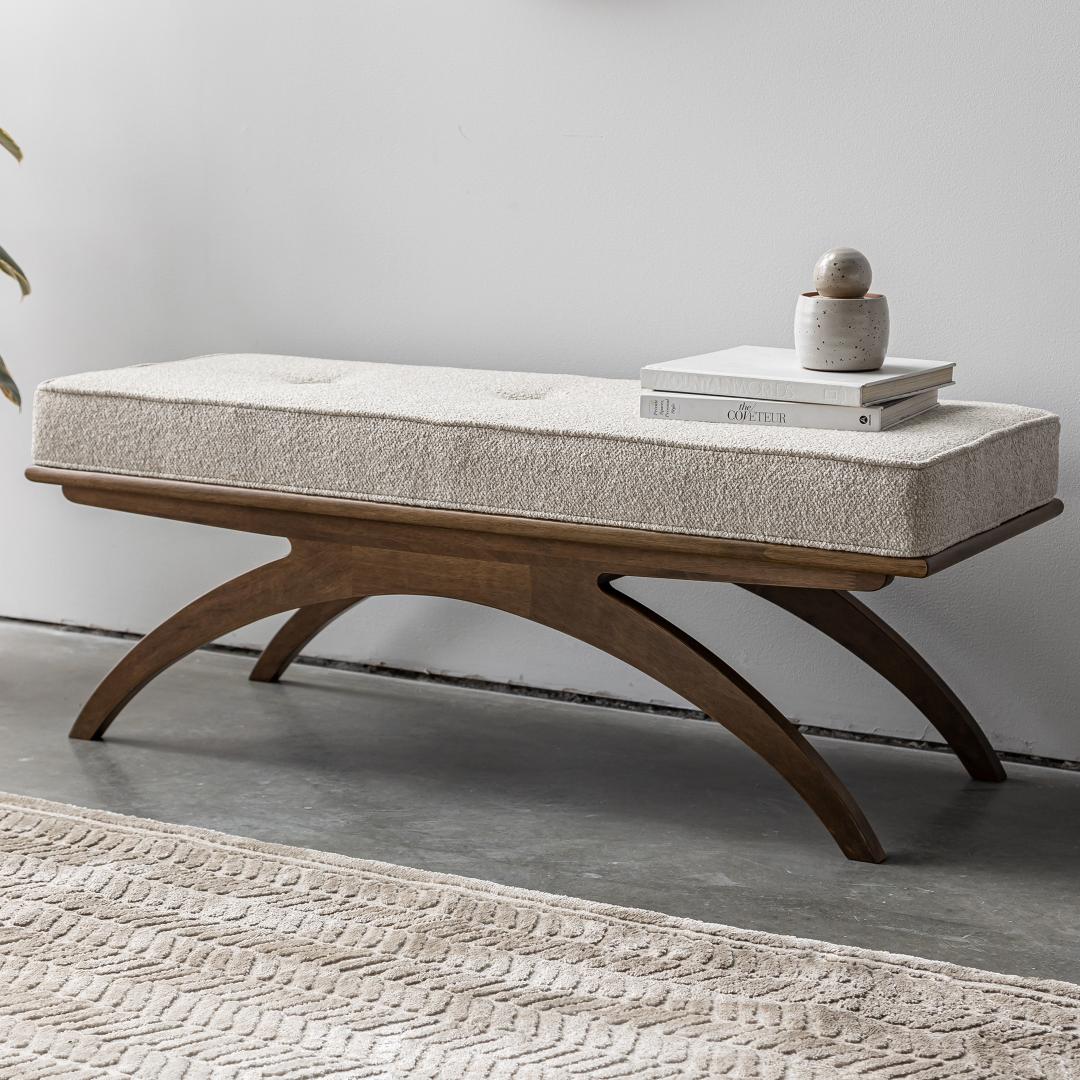 Austin Bench — Upholstered Bench with Walnut-Finish Base - upholstered bench with a warm walnut-finish wood base | Image 3 | InSTYLE Home & Rugs