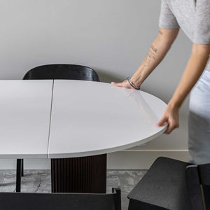 Avery Extension Dining Table — White High-Gloss Extension Table - white high-gloss extension dining table with ball-bearing leaf | Image 5 | InSTYLE Home & Rugs