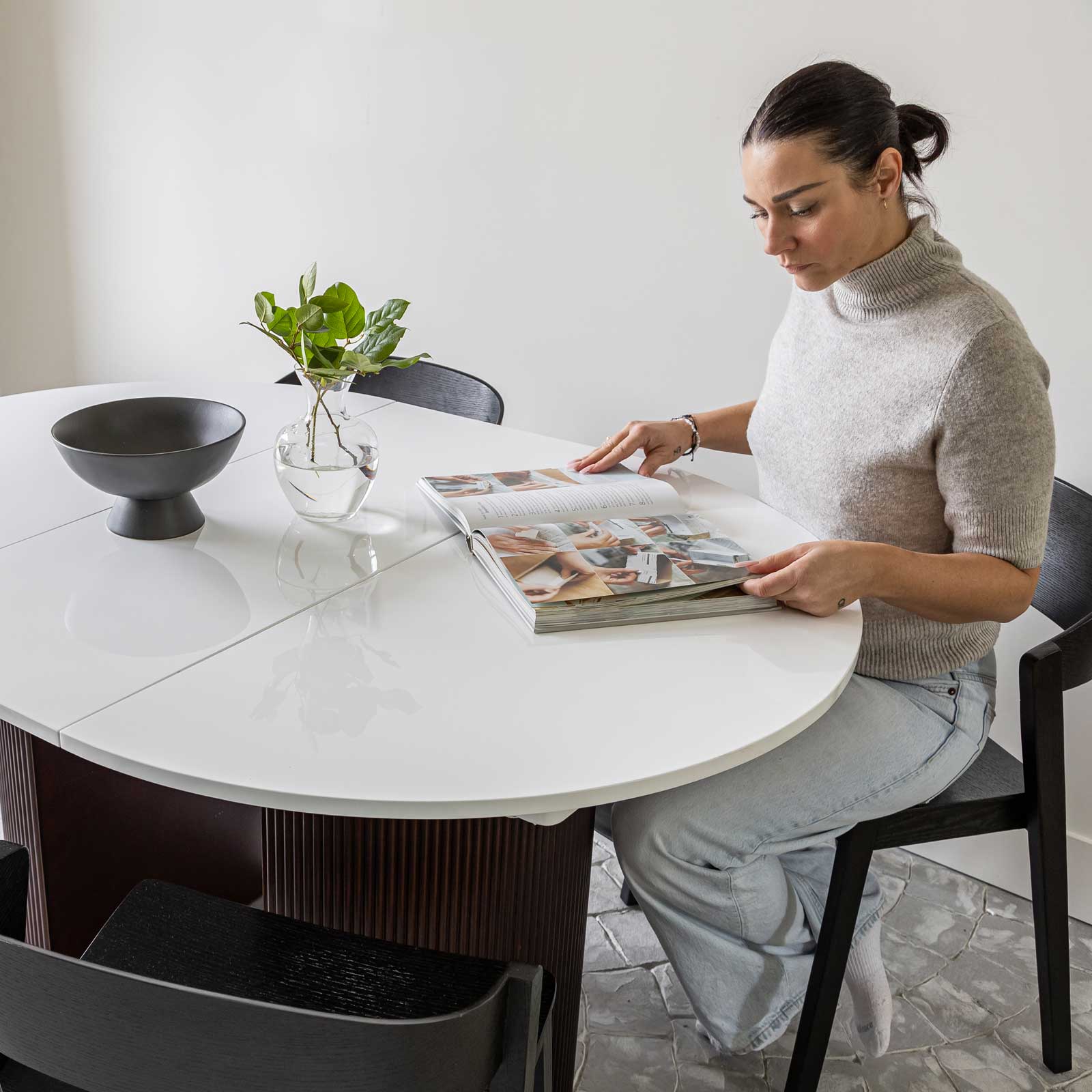 Avery Extension Dining Table — White High-Gloss Extension Table - white high-gloss extension dining table with ball-bearing leaf | Image 10 | InSTYLE Home & Rugs