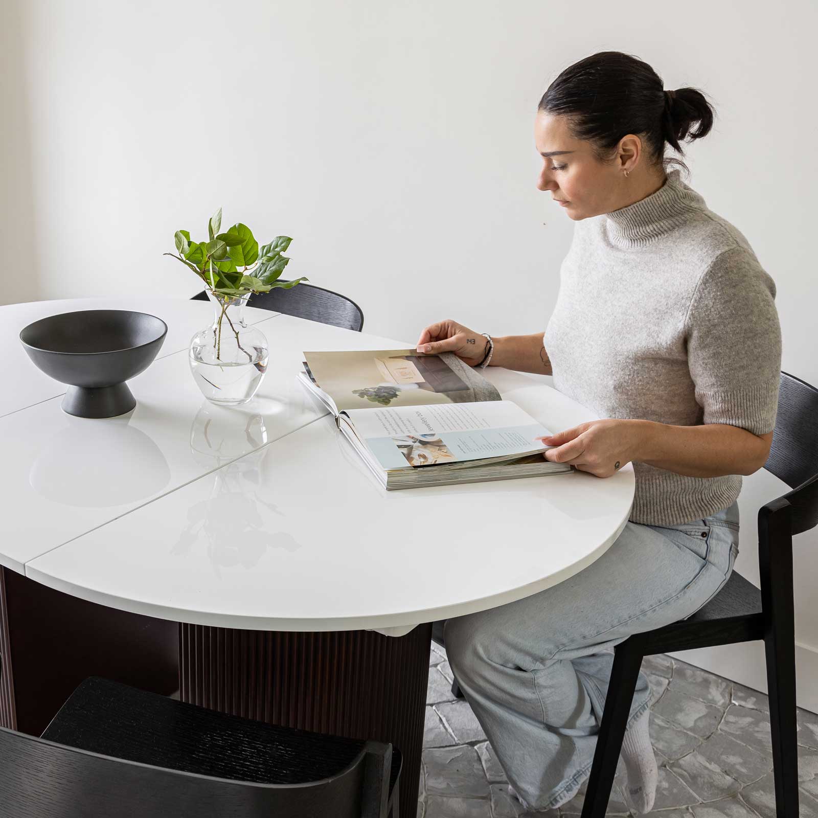 Avery Extension Dining Table — White High-Gloss Extension Table - white high-gloss extension dining table with ball-bearing leaf | Image 9 | InSTYLE Home & Rugs