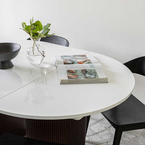 Avery Extension Dining Table — White High-Gloss Extension Table - white high-gloss extension dining table with ball-bearing leaf | Image 8 | InSTYLE Home & Rugs