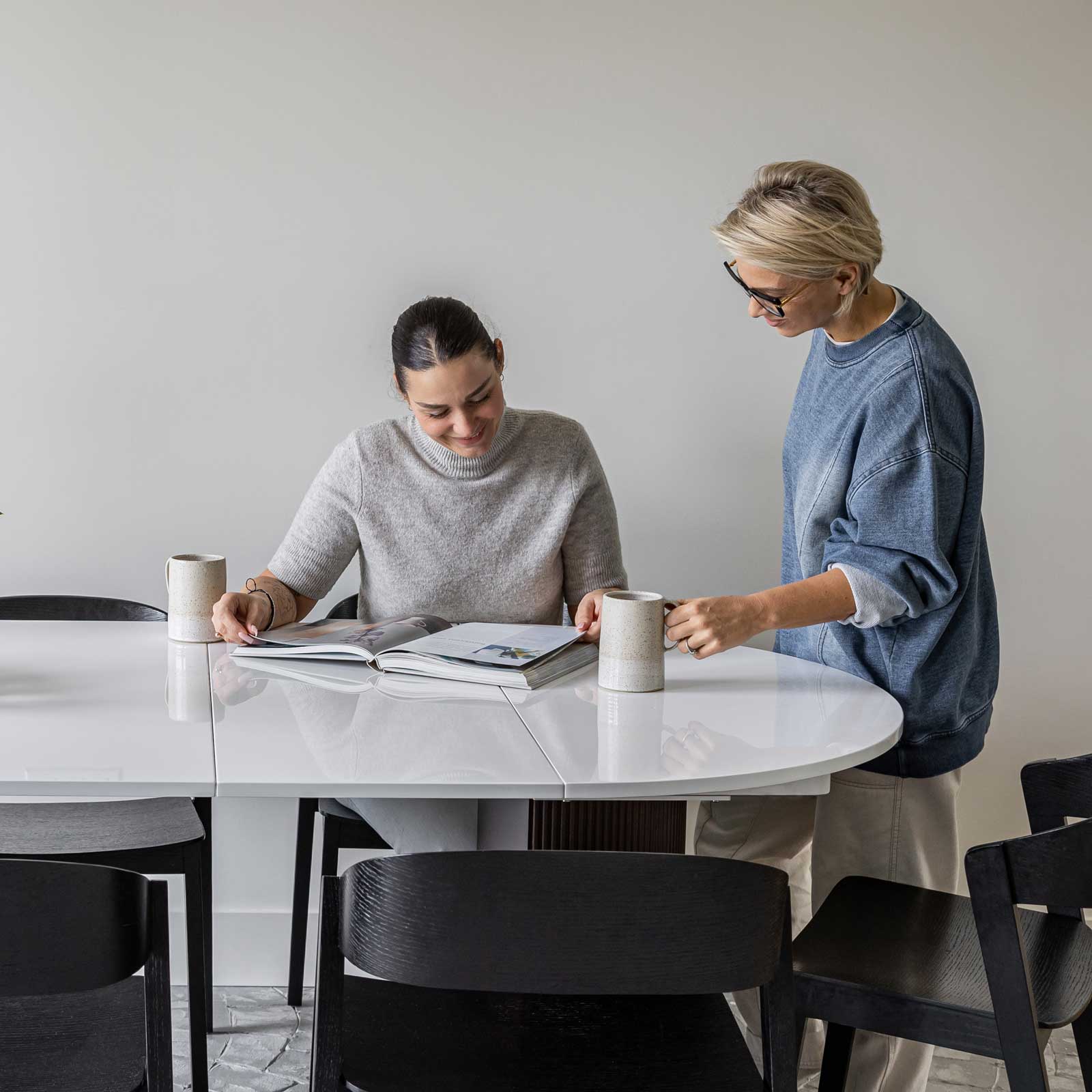 Avery Extension Dining Table — White High-Gloss Extension Table - white high-gloss extension dining table with ball-bearing leaf | Image 6 | InSTYLE Home & Rugs