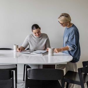 Avery Extension Dining Table — White High-Gloss Extension Table - white high-gloss extension dining table with ball-bearing leaf | Image 6 | InSTYLE Home & Rugs