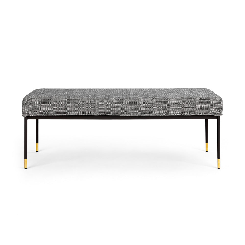 ROGER Bench Charcoal fabric from Esprit line Black Legs Gold Caps KD | InSTYLE Home & Rugs