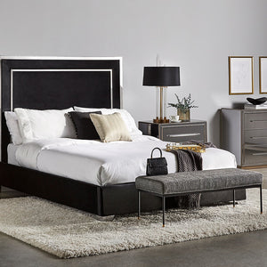 ROGER Bench GY-BEN-2713 Blue Ink Velvet Black Legs Gold Caps KD - stylish bench for any space | Image 2 | InSTYLE Home & Rugs