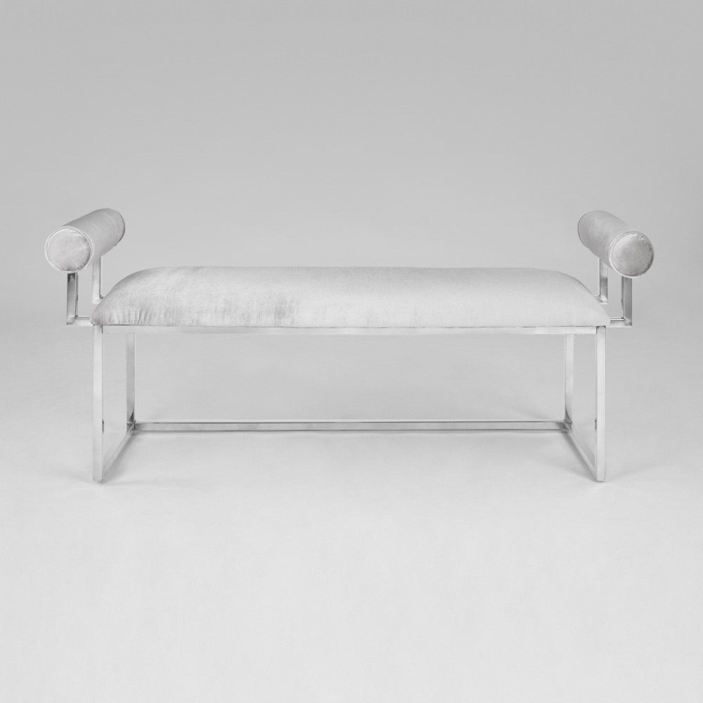SERENA Bench GY-BEN-8046 Silver Satin W/Steel Base - perfect for entryways or patios | Image 1 | InSTYLE Home & Rugs