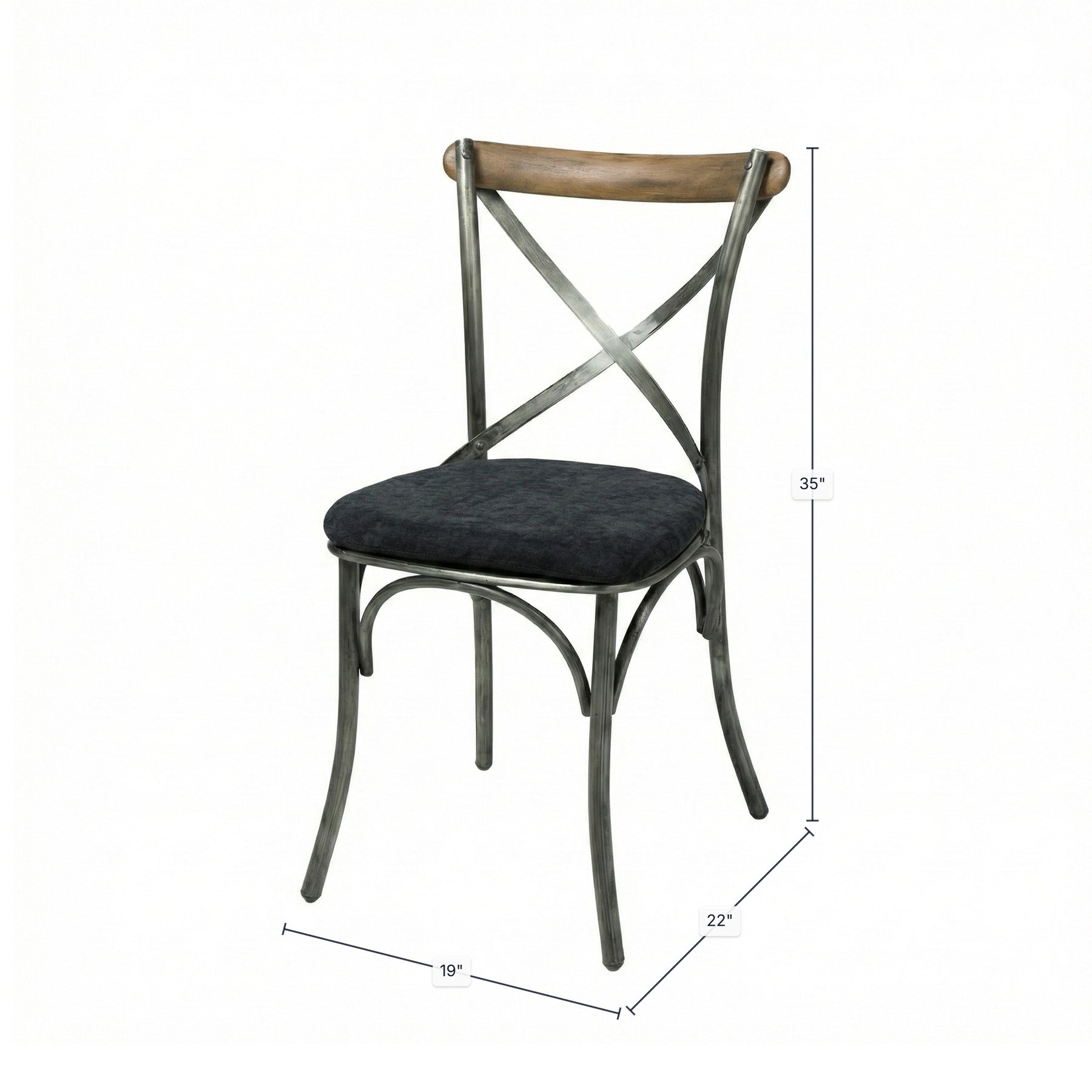 Metal Crossback Chair with Black Fabric Seat Cushion - comfortable seating for dining and office spaces | Image 3 | InSTYLE Home & Rugs