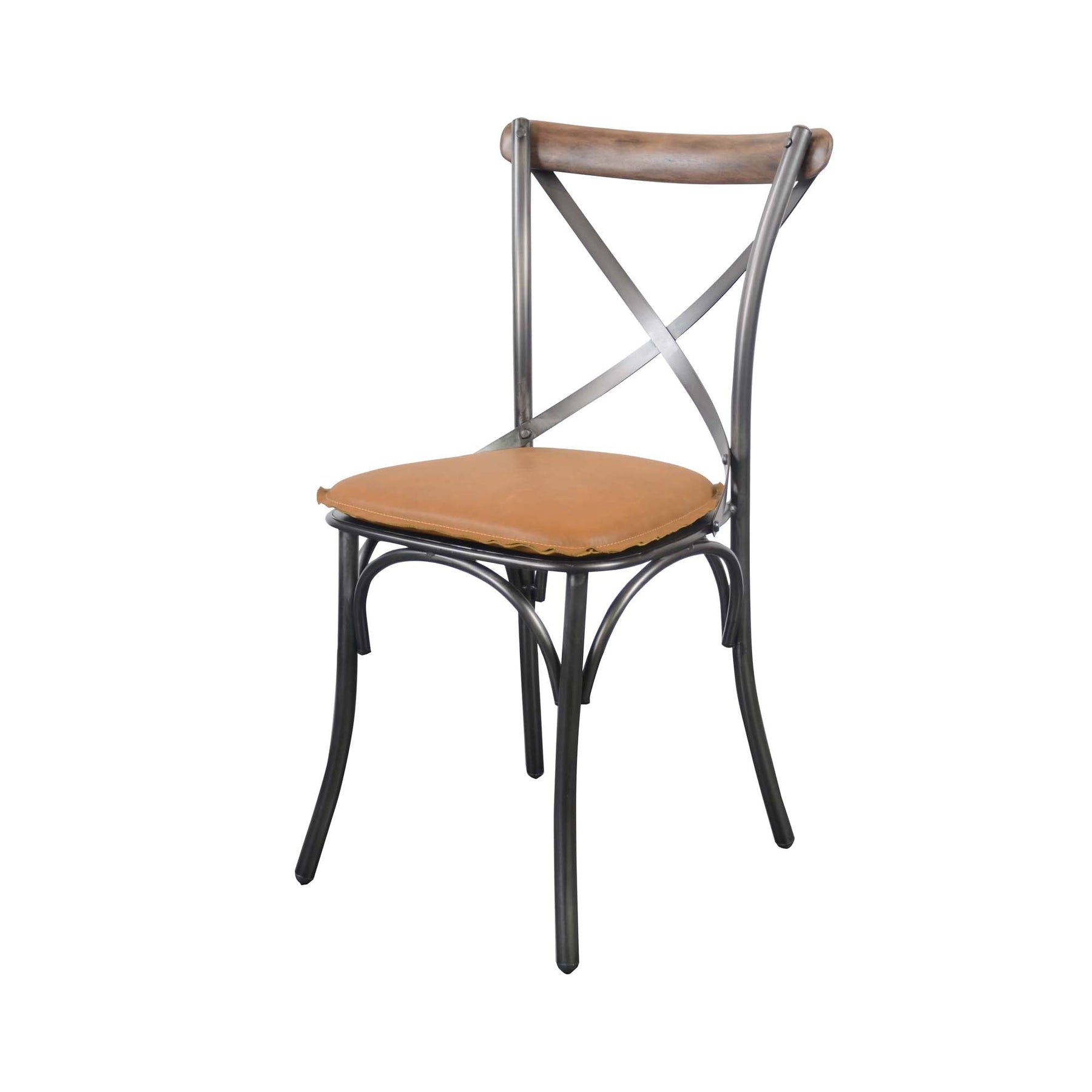 Metal Crossback Chair with Cognac Seat Cushion - durable construction for long-lasting use | Image 1 | InSTYLE Home & Rugs
