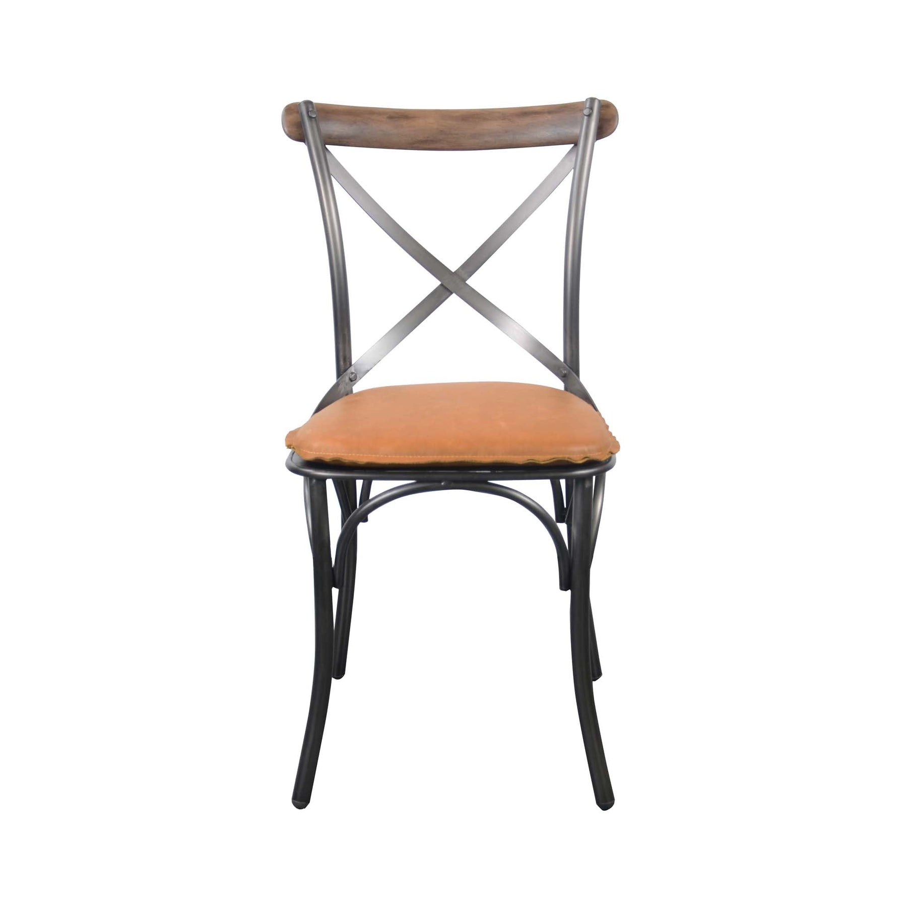 Metal Crossback Chair with Cognac Seat Cushion - durable construction for long-lasting use | Image 2 | InSTYLE Home & Rugs