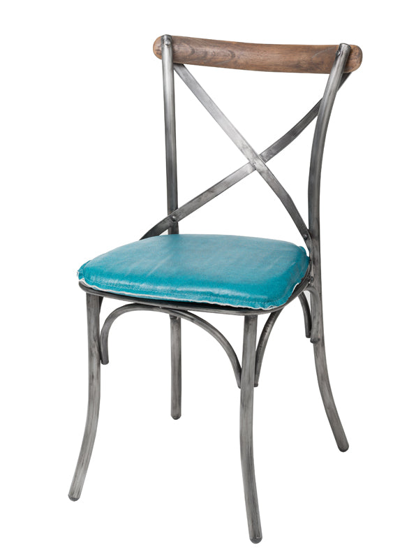 Metal Crossback Chair with Peacock Blue Seat Cushion - comfortable seating for dining and office spaces | Image 1 | InSTYLE Home & Rugs