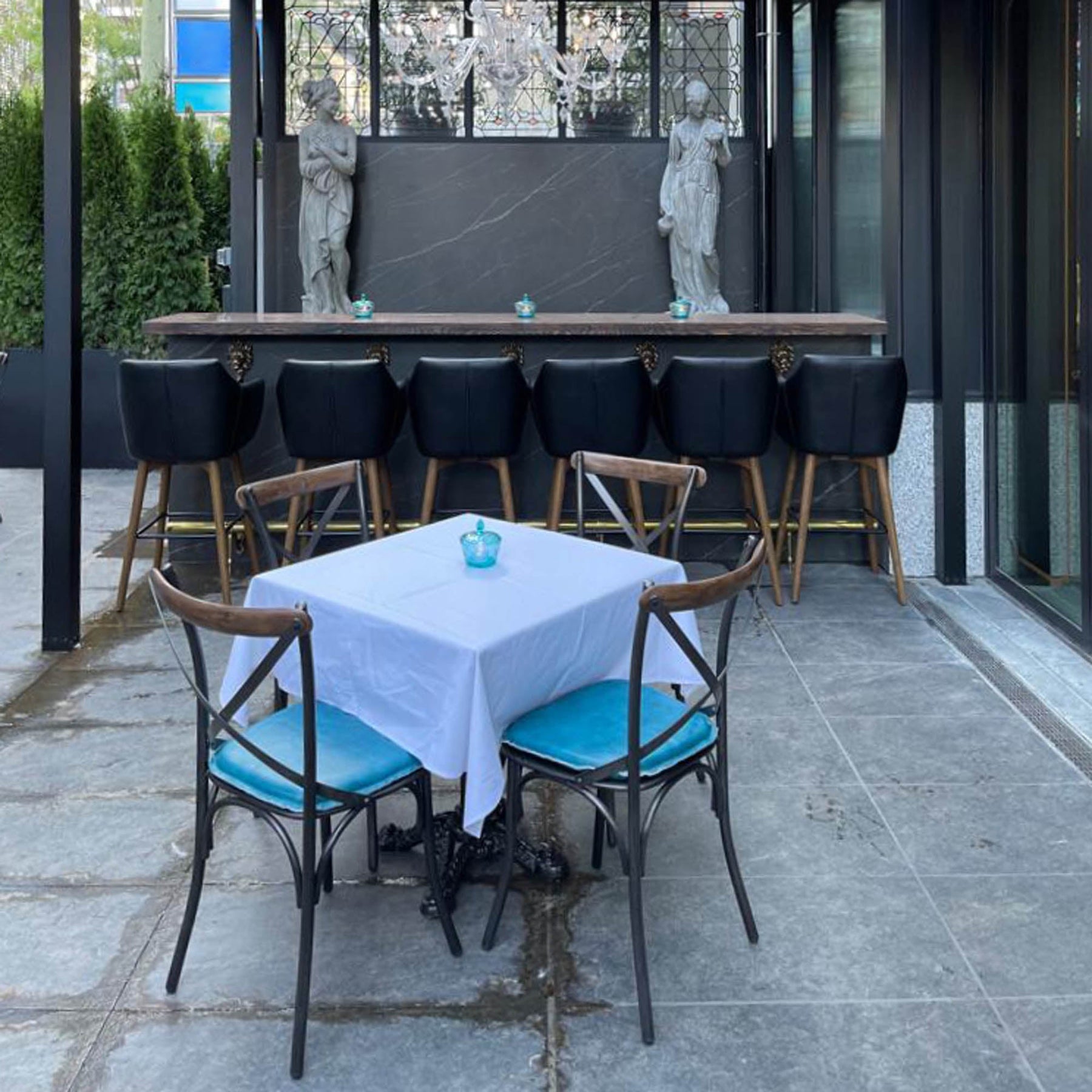 Metal Crossback Chair with Peacock Blue Seat Cushion - comfortable seating for dining and office spaces | Image 3 | InSTYLE Home & Rugs