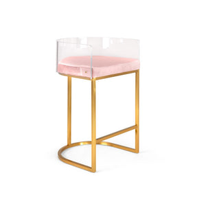 LUCCA Acrylic Counter Stool GY-COU-8529G E-Pink Velvet color Brushed Gold finish - sleek stools for kitchen bars | Image 1 | InSTYLE Home & Rugs