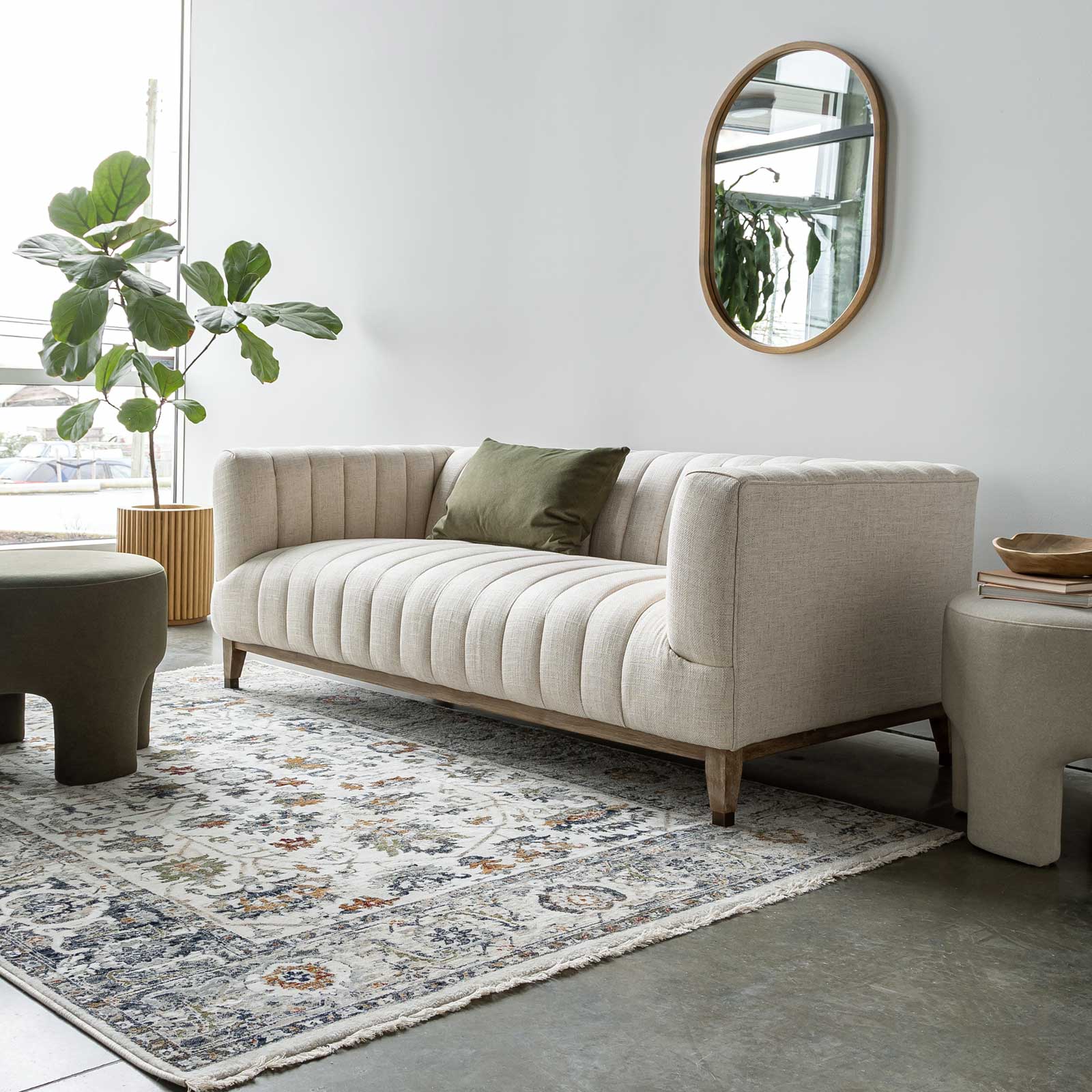 Elliot 2-Seat Sofa in cream performance fabric with oak legs | InSTYLE Home & Rugs