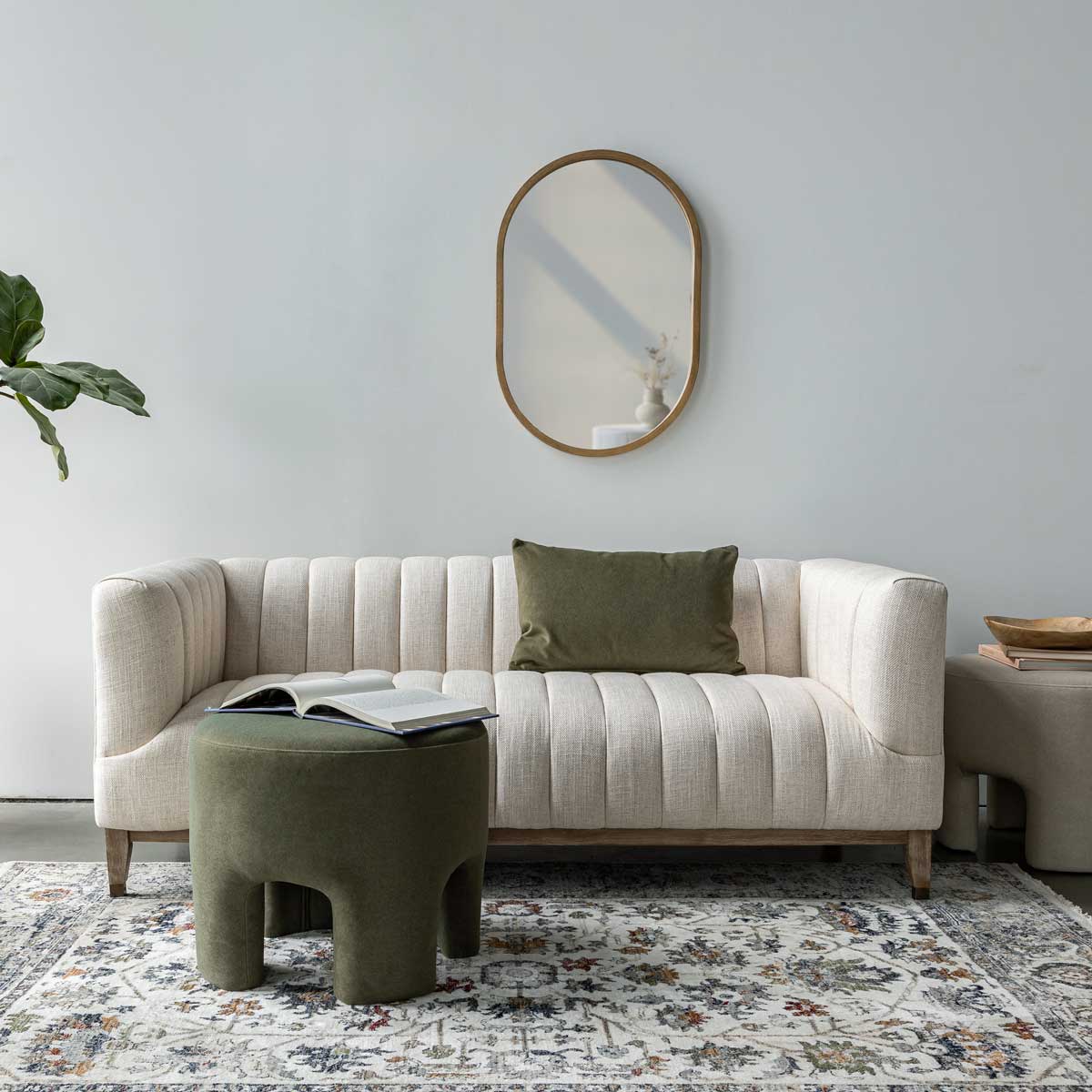 Elliot 2-Seat Sofa in cream performance fabric with oak legs | InSTYLE Home & Rugs