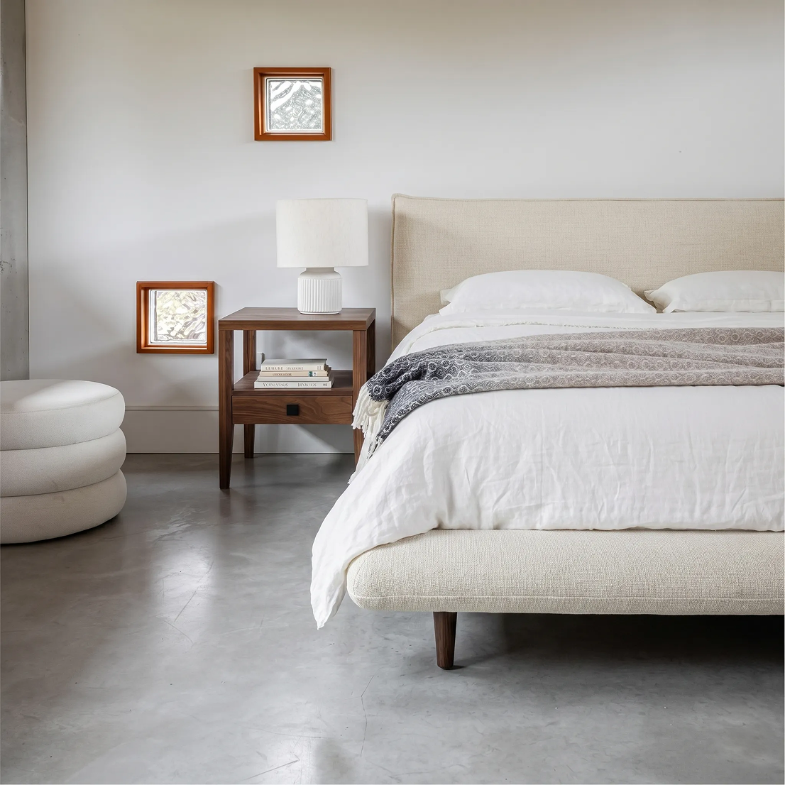 Fable upholstered bed in ecru fabric with curved footboard | InSTYLE Home & Rugs