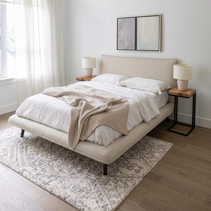 Fable upholstered bed in ecru fabric with curved footboard | InSTYLE Home & Rugs