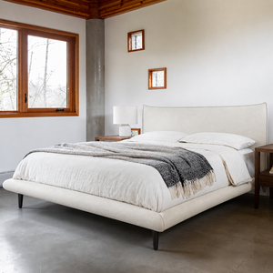 Fable upholstered bed in ecru fabric with curved footboard | InSTYLE Home & Rugs