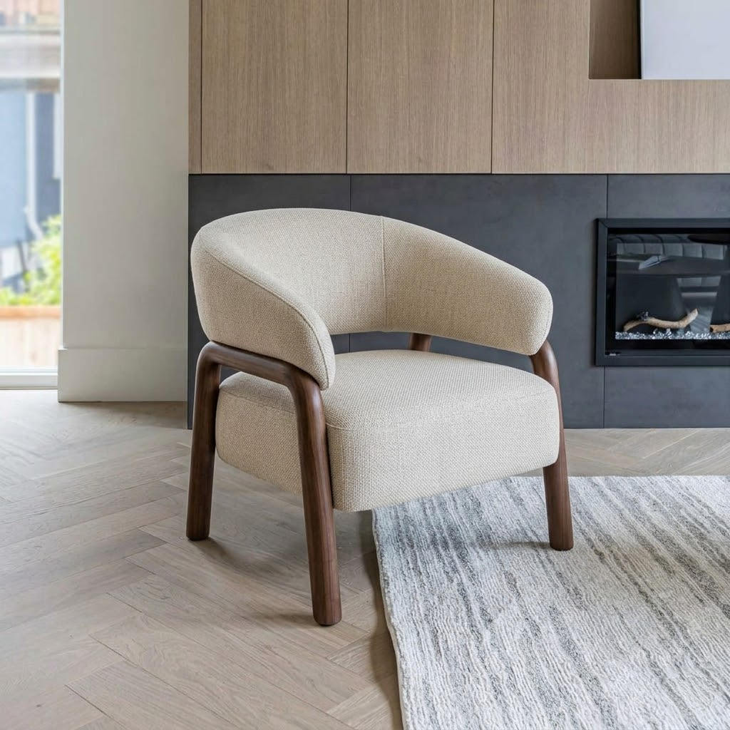 Foley Accent Chair in ecru fabric with solid wood legs | InSTYLE Home & Rugs