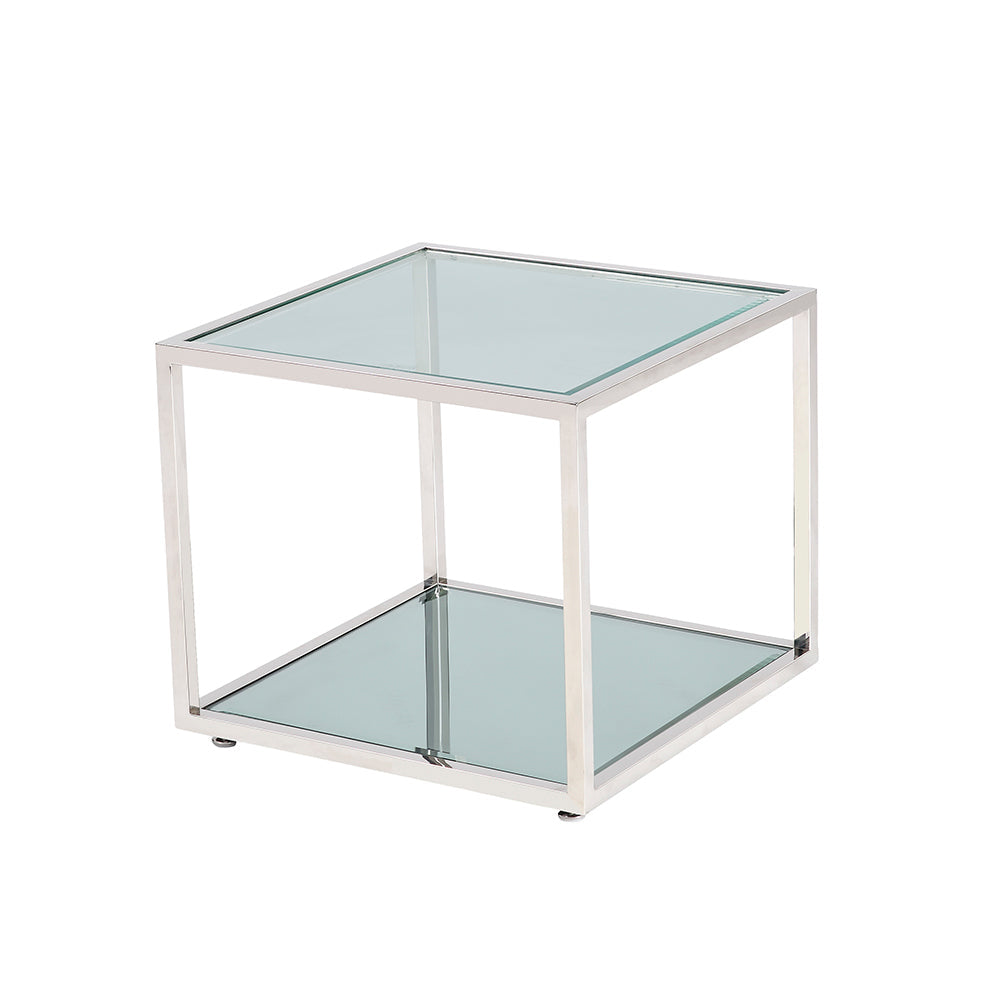 CASPIAN End Table Stainless Steel, glass top mirror base | InSTYLE Home & Rugs