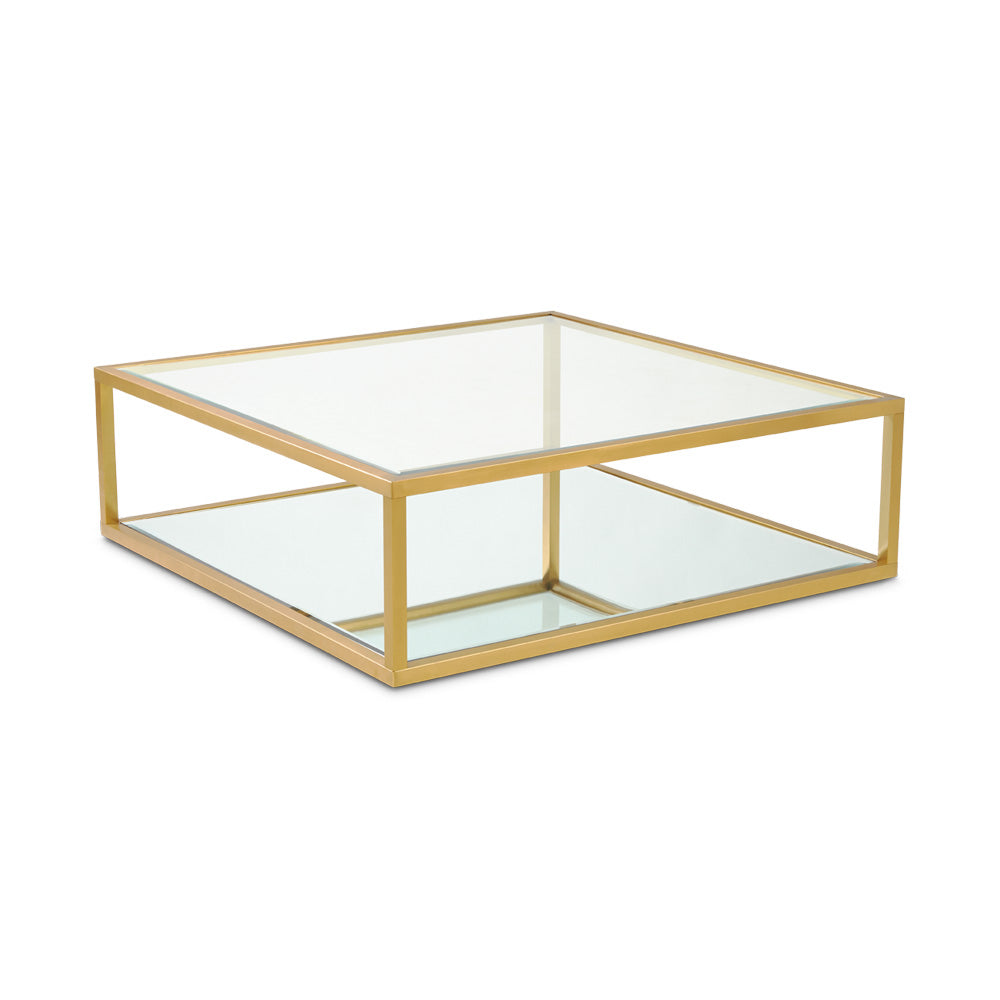 CASPIAN Coffee Table GY-CT-8206SQ-BG BRUSHED GOLD, tempered glass top with mirror base - versatile tables for living rooms and entryways | Image 1 | InSTYLE Home & Rugs
