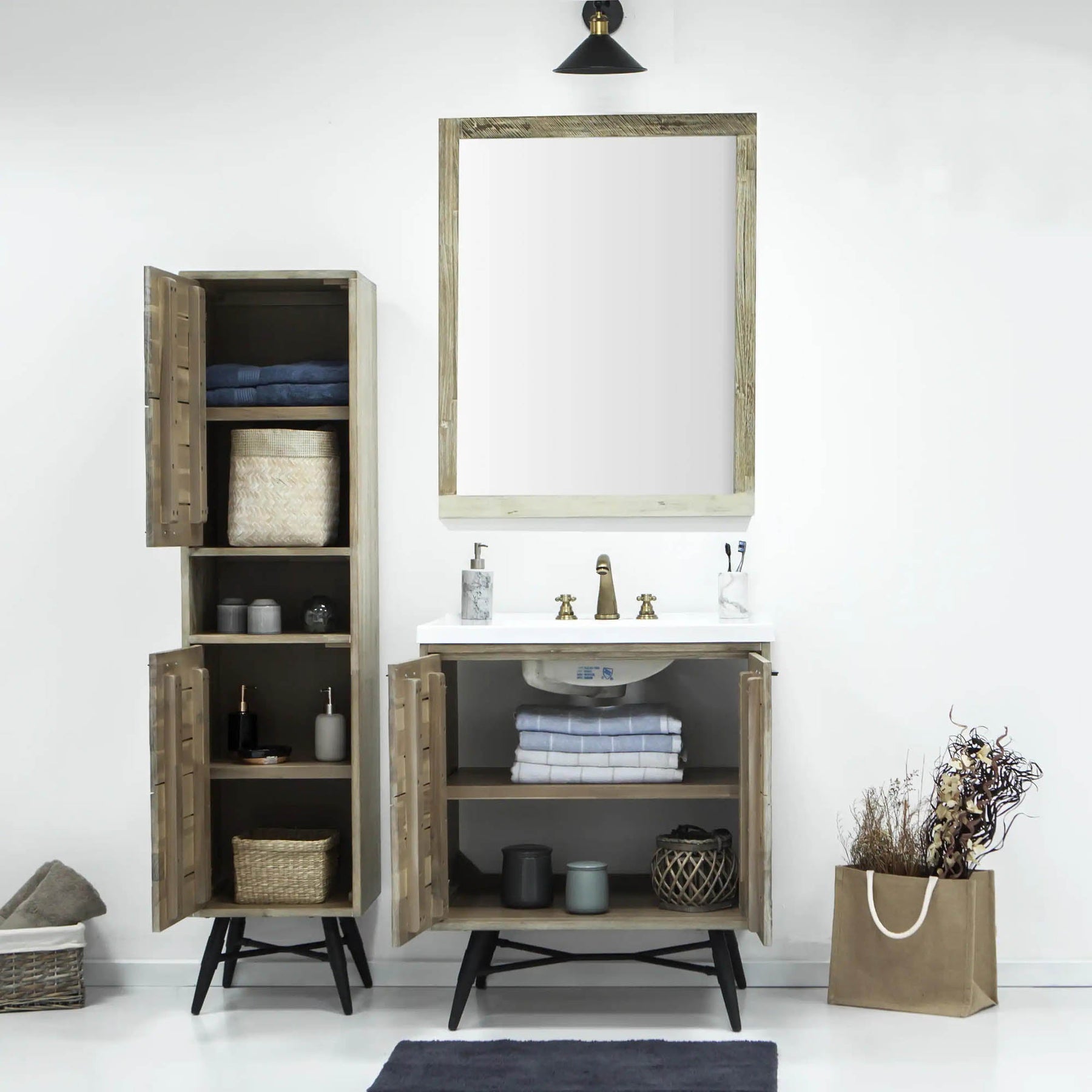 Metro Havana Vanity W31 inch in Solid Acacia Wood and Metal with White Basin - | Image 7 | InSTYLE Home & Rugs