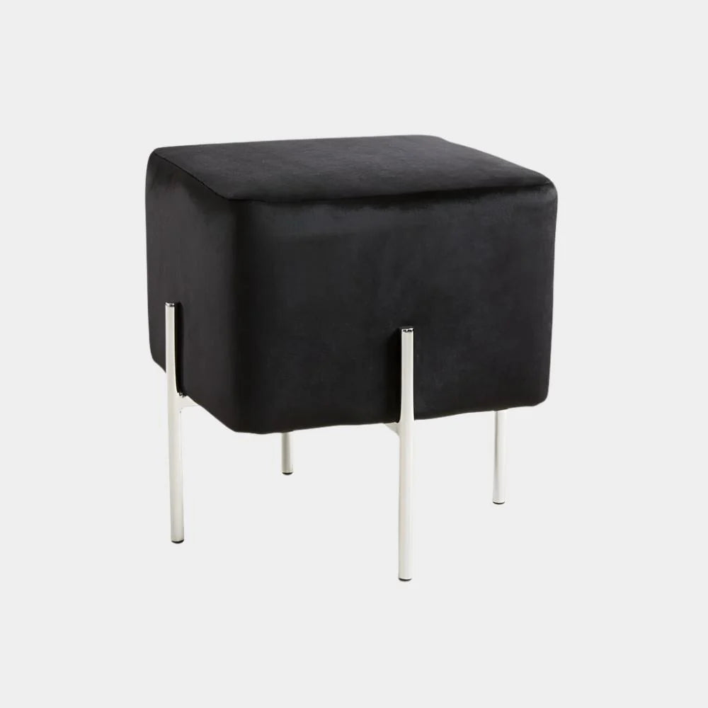 KUBE S Ottoman Black Velvet chrome legs | InSTYLE Home & Rugs