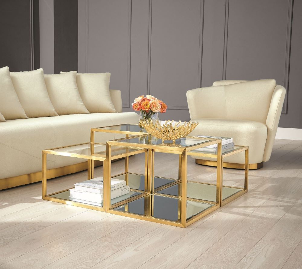 MULTI-LEVEL GY-CT-8166BG Brushed Gold Coffee Table W100*D100*H51CM - perfect for holding drinks, decor, or lamps | Image 2 | InSTYLE Home & Rugs