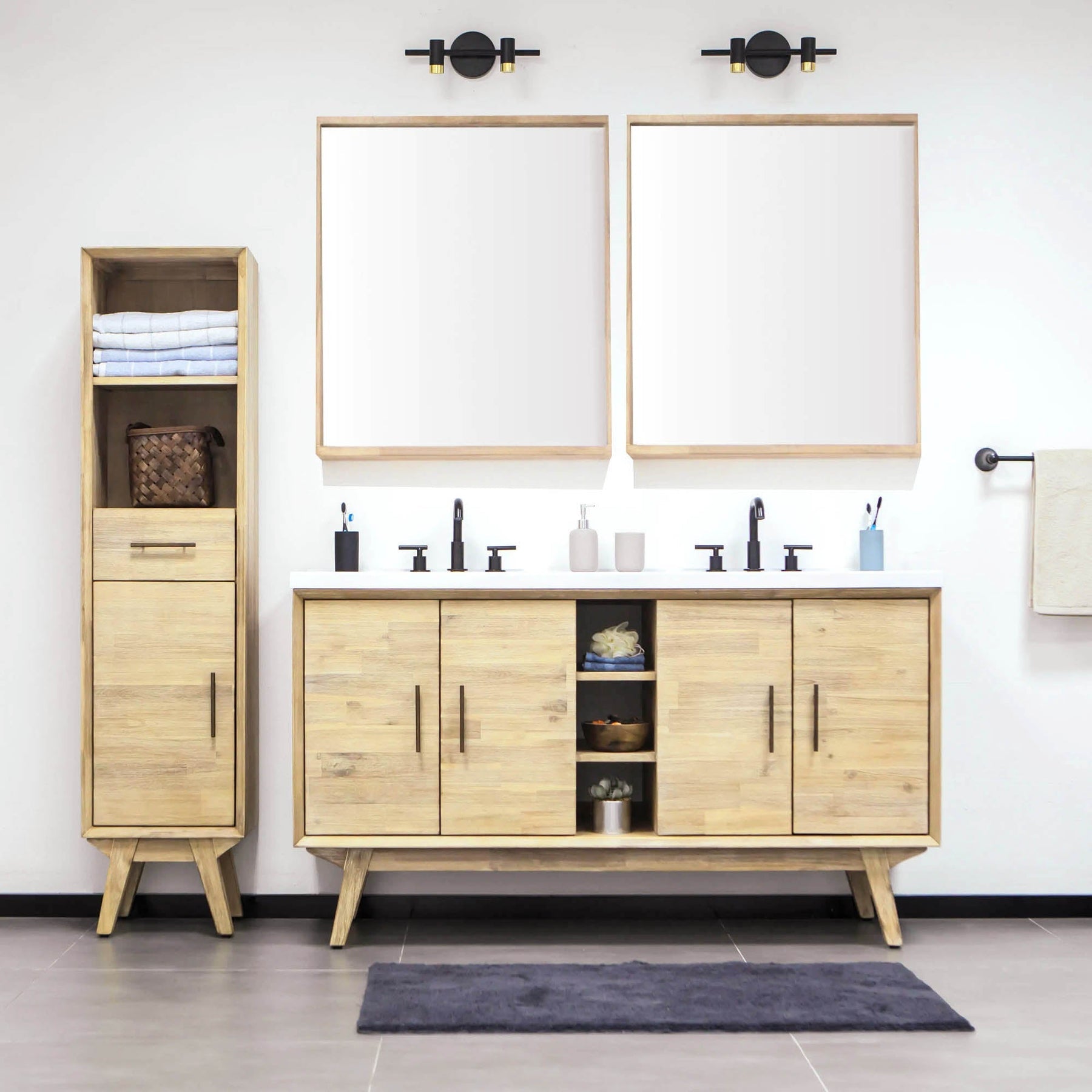 Gia Mirror W28 inch in Solid Acacia Frame - modern mirror with sleek design for contemporary interiors | Image 4 | InSTYLE Home & Rugs