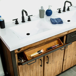 Irondale Vanity W61 in Solid Acacia Wood and Metal with White Basin - | Image 5 | InSTYLE Home & Rugs