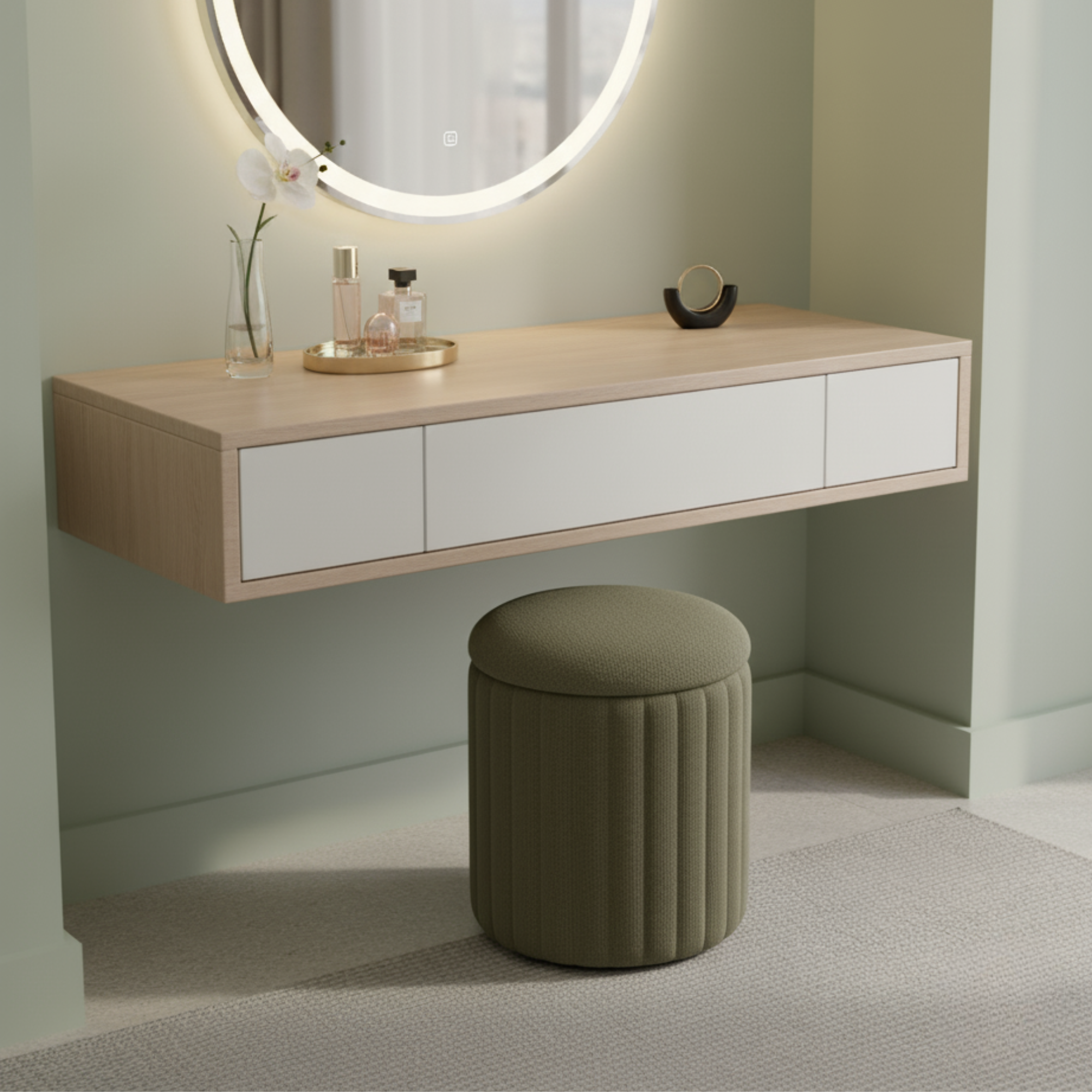 Channel Storage Ottoman Moss Green Fabric | InSTYLE Home & Rugs