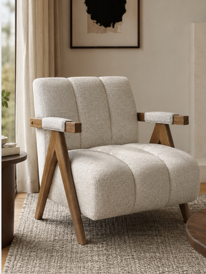 HESTER Accent Chair GY-AC-7250A1 Oatmeal fabric - modern accent chair with comfortable cushioning and sleek design | Image 3 | InSTYLE Home & Rugs