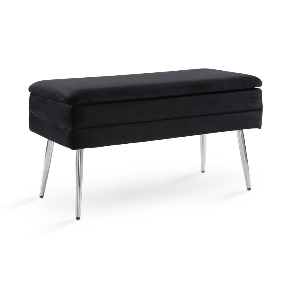 ENYA STORAGE BENCH Black velvet Chrome legs | InSTYLE Home & Rugs