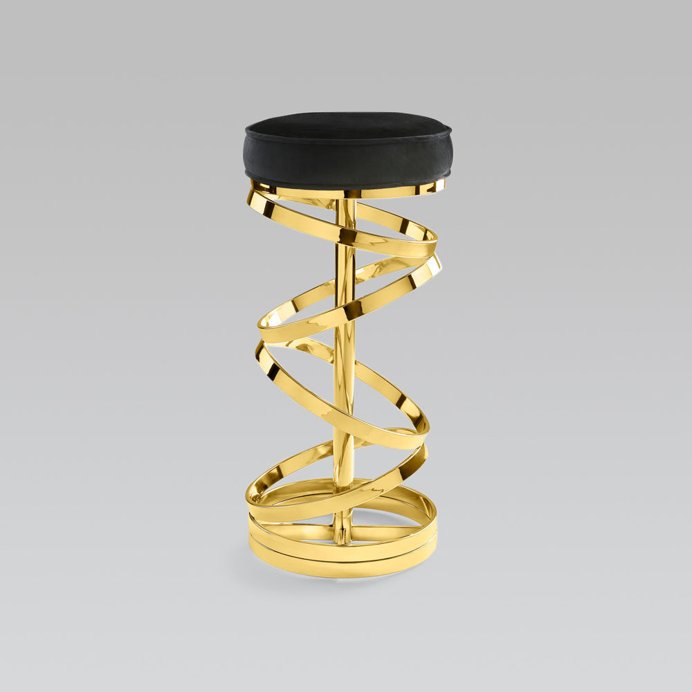 GLAM BAR stool Black Velvet Polished gold frame - modern black & gold stool | Image 1 | InSTYLE Home & Rugs