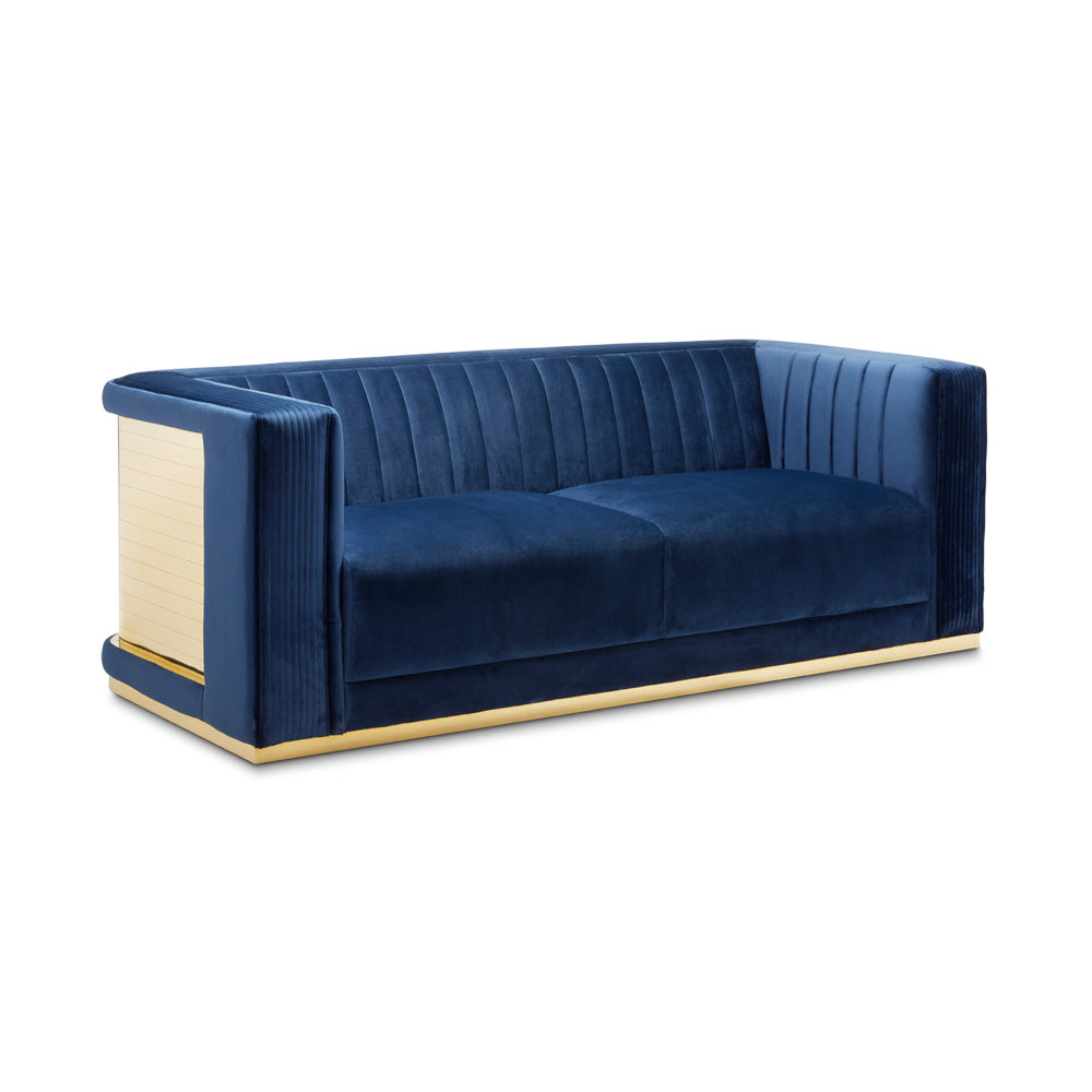 VIENNA 3 seater sofa Blue velvet polished gold | InSTYLE Home & Rugs