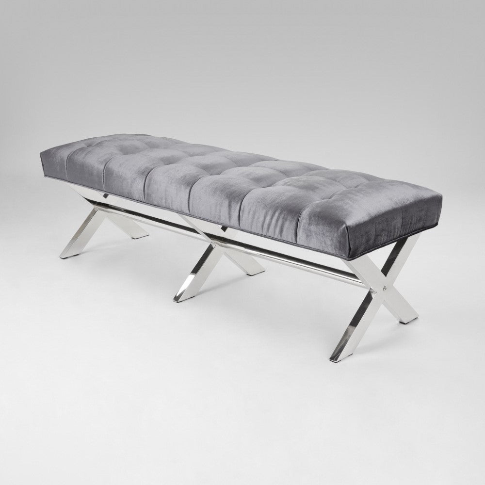 LAUREN Bench Grey Velvet - modern grey bench | Image 1 | InSTYLE Home & Rugs